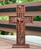BGCOPPER Savior Jesus Cross - Carved from Natural Wood