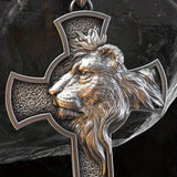 S925K Silver Lion's Head Cross Necklace - BGCOPPER
