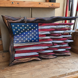 Hand-Carved Solid Wood American Flag Wall Art – Rustic Patriotic Home Decor & Veteran Gift