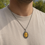 Two‑Tone Titanium Steel Jesus Portrait Oval Medal Necklace