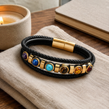 Double Layer Braided Leather 7 Chakra Natural Healing Stone Bracelet - size and finish detail