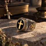 Vintage Praying Cross Ring- Stainless Steel Religious Gift