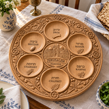 Jerusalem Passover Seder Plate – Hand-Carved Beechwood Judaica for Pesach