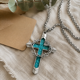 Crown of Thorns Turquoise Cross Necklace – Christian Faith Pendant with 24″ Chain - craftsmanship detail