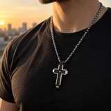 Hammered Two-Tone Stainless Steel Cross Necklace – Strength, Faith & Rugged Elegance