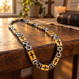 Men’s Christian Cross Link Necklace & Bracelet – 316L Titanium Steel Faith Jewelry