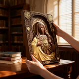 Immaculate Heart of Mary Hand-Carved Beech Wood Sculpture | Sacred Home Altar Ornament