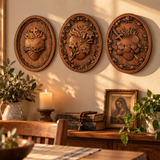 Sacred Family Three Sacred Hearts Wall Decoration Wood Sculpture