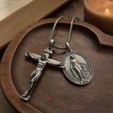 S925 Sliver Jesus Cross and Virgin Mary Combination Necklace Pendant