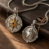 S925 Sterling Silver Rotating Compass Pendant Necklace