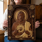 Our Lord Jesus Sacred Heart Wood Carving - Christian Catholic Personalized Carving Gift