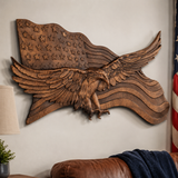Eagle & Flag Wood Wall Plaque - Handcrafted American Heritage Tribute