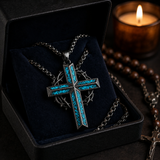 ‘By His Wounds’ Turquoise Crown of Thorns Cross — Comes with a 24-inch chain