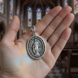 S925K Silver Miracle Medal English Version Inscription Necklace