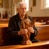 Hand Carved Sacred Heart of Jesus Virgin Mary Wooden Tabletop Ornament