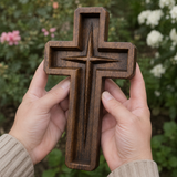 Hand-Carved Star of Bethlehem Wooden Cross – Christian Wall Decor & Faith Gift