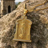 Our Lady of Guadalupe Temple‑Style Rhinestone Inlaid Stainless Steel Necklace