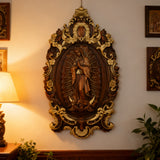 Religious gift with rich details of the wooden statue of Our Lady of Guadalupe