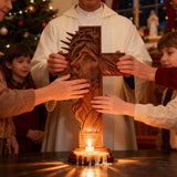 Handcrafted Beechwood Cross: Jesus with the Crown of Thorns