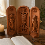 Hand-carved Portable Church - Mini Christian Ascension scene Triptych Altar