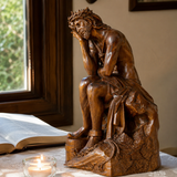 Boxwood "Crown of Thorns" Jesus Meditation Sculpture - Hand-carved Spiritual Art | A Concrete Reminder o - product view