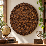 Hand-Carved Beechwood Israel Heritage Wall Plaque – Star of David & Tribal Symbols