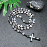 New African pine yellow tiger eye vintage natural stone long cross rosary necklace - BGCOPPER