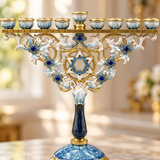 Elegant Blue & Gold Nine-Branch Hanukkah Menorah