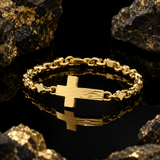 Men’s Hammered Textured Cross Bracelet, 316L Stainless Steel Irregular Link Chain Bracelet, 4‑Color Faith Religious Jewelry Gift for Men