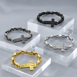Men’s Hammered Textured Cross Bracelet, 316L Stainless Steel Irregular Link Chain Bracelet, 4‑Color Faith Religious Jewelry Gift for Men