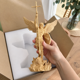 St. Michael the Archangel - Hand Carved Boxwood Sculpture - Spiritual Guardian for Prayer Spaces
