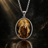 3D Raised Enamel Our Lady of Mount Carmel Oval Stainless Steel Necklace