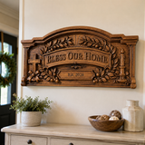 Personalized “Bless Our Home” Hand-Carved Beechwood Wall Plaque - product view