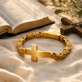 Men’s Vintage Hammered Cross Byzantine Chain Bracelet
