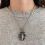 S925K Silver Miracle Medal English Version Inscription Necklace