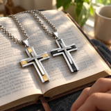 Layered Two-Tone Cross Necklace – Modern Christian Pendant for Men