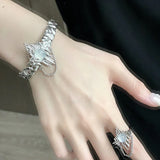 Irregular Pleated Chain Moonstone Skeleton Size Adjustable Bracelet Ring Set - BGCOPPER