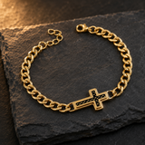 Men’s Carbon Fiber Inlay Cross Curb Chain Bracelet, 316L Stainless Steel Adjustable Religious Faith Bracelet, Silver & Gold Tone Christian Gift for Him