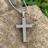 Minimalist Full Paved Cubic Zirconia Stainless Steel Cross Necklace