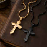 Faceted Eight Point North Star CZ Inlay Stainless Steel Cross Necklace