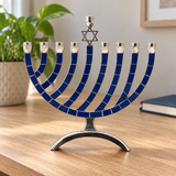 Blue & Silver Hanukkah Menorah – Star of David Candle Holder