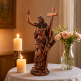 “He Is Risen” — Hand-Carved Boxwood Jesus Resurrection Statue | Symbol of Hope, Faith & New Life