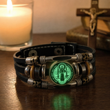 St. Benedict's Exorcism Medal Luminous Braided Adjustable Snap Clasp Multi-Layer Bracelet