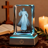 Divine Mercy LED Crystal Lamp: A Christian Symbol of Trust & Healing - design detail