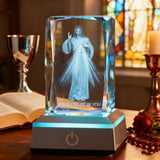 Divine Mercy LED Crystal Lamp: A Christian Symbol of Trust & Healing for Christian prayer and meaningful gifting