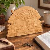 Hand-Carved Beechwood Noah’s Ark Wall Art – God Keeps His Promises (Genesis 9:13) | Christian Home Decor