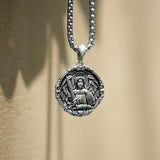 S925k Silver St. Michael Shield Angel Amulet Badge Necklace - BGCOPPER