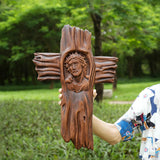 Jesus Crown of Thorns Irregular Cross Wooden Sculpture - BGCOPPER