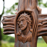 Jesus Crown of Thorns Irregular Cross Wooden Sculpture - BGCOPPER
