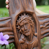 Jesus Crown of Thorns Irregular Cross Wooden Sculpture - BGCOPPER